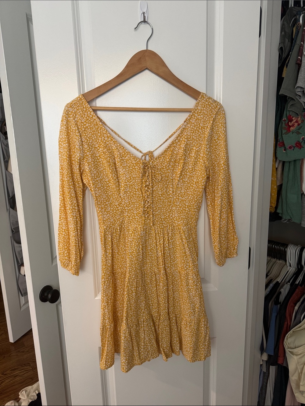 Yellow Floral Tie-Front Women’s Dress